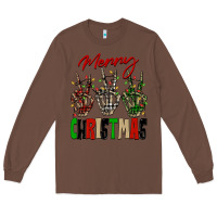 Chestnut Merry Christmas skeleton hands Long Sleeve Tee - NancyCooperArtShop