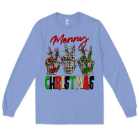 Colony Blue Merry Christmas skeleton hands Long Sleeve Tee - NancyCooperArtShop