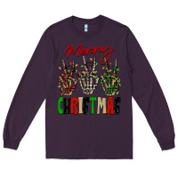 Plum Merry Christmas skeleton hands Long Sleeve Tee - NancyCooperArtShop