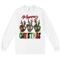 White Merry Christmas skeleton hands Long Sleeve Tee - NancyCooperArtShop