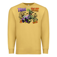 Antique Gold trick or treat with monster truck and t rex Premium Sweatshirt - CowGirlArtShop