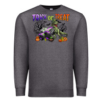 Charcoal Heather trick or treat with monster truck and t rex Premium Sweatshirt - CowGirlArtShop