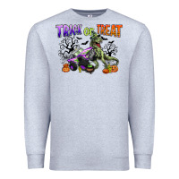 Heather Grey trick or treat with monster truck and t rex Premium Sweatshirt - CowGirlArtShop