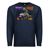 Navy trick or treat with monster truck and t rex Premium Sweatshirt - CowGirlArtShop