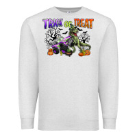 Oatmeal Heather trick or treat with monster truck and t rex Premium Sweatshirt - CowGirlArtShop