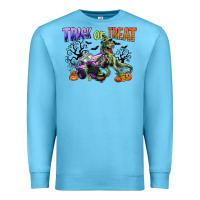Ocean Blue trick or treat with monster truck and t rex Premium Sweatshirt - CowGirlArtShop