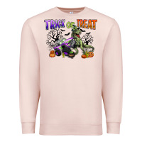 Pale Pink trick or treat with monster truck and t rex Premium Sweatshirt - CowGirlArtShop