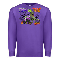 Purple trick or treat with monster truck and t rex Premium Sweatshirt - CowGirlArtShop