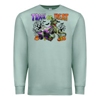 Seafoam trick or treat with monster truck and t rex Premium Sweatshirt - CowGirlArtShop