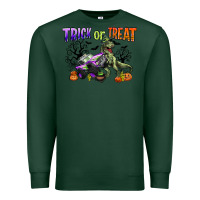 Sports Green trick or treat with monster truck and t rex Premium Sweatshirt - CowGirlArtShop