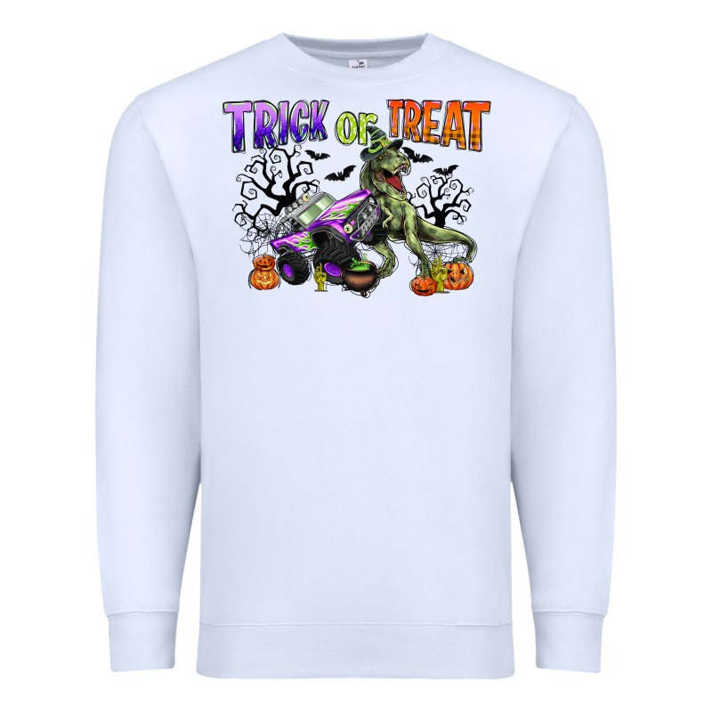Trick Or Treat With Monster Truck And T Rex Premium Sweatshirt by CowGirlArtShop | Teevron
