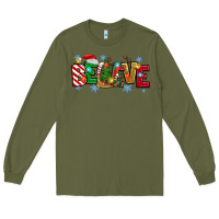 Army Green Christmas Believe Long Sleeve Tee - MaliasSmallBusiness