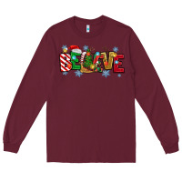 Burgundy Christmas Believe Long Sleeve Tee - MaliasSmallBusiness