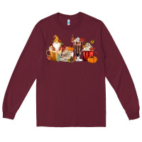 Burgundy Fall Gnome Coffee Cups Long Sleeve Tee - MaliasSmallBusiness