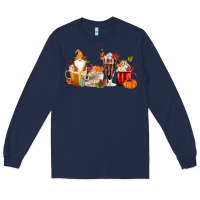Navy Fall Gnome Coffee Cups Long Sleeve Tee - MaliasSmallBusiness