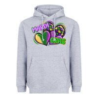 Heather Grey mardi gras heart Heavyweight Hoodie - CowGirlArtShop