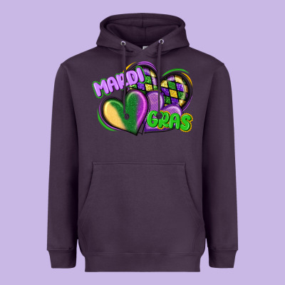 Mardi Gras Heart Heavyweight Hoodie Designed By Cowgirlartshop