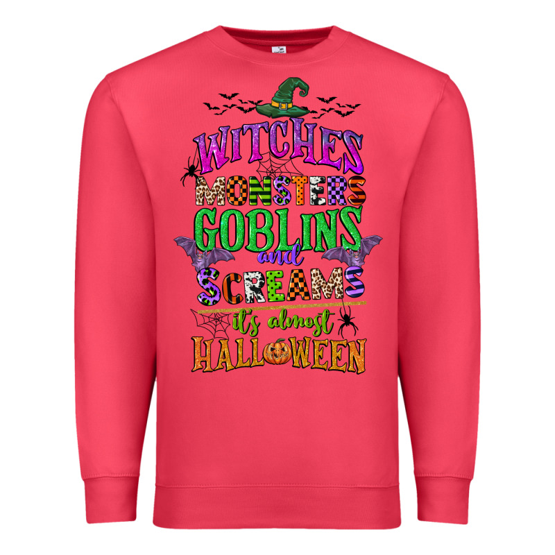 Witches Monsters Goblins And Screams Its Almost Halloween Premium Sweatshirt by CowGirlArtShop | Teevron