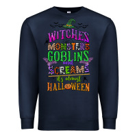 Navy witches monsters goblins and screams its almost halloween Premium Sweatshirt - CowGirlArtShop