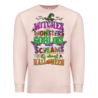 Pale Pink witches monsters goblins and screams its almost halloween Premium Sweatshirt - CowGirlArtShop