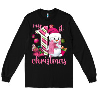 Black My 1st. pink Christmas with cute snowman Long Sleeve Tee - NancyCooperArtShop