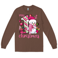 Chestnut My 1st. pink Christmas with cute snowman Long Sleeve Tee - NancyCooperArtShop