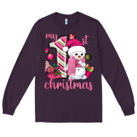 Plum My 1st. pink Christmas with cute snowman Long Sleeve Tee - NancyCooperArtShop