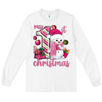 White My 1st. pink Christmas with cute snowman Long Sleeve Tee - NancyCooperArtShop