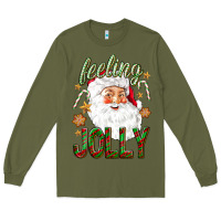 Army Green Feeling Jolly with Santa Long Sleeve Tee - NancyCooperArtShop