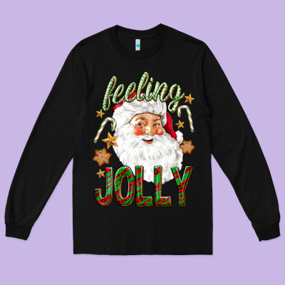 Feeling Jolly With Santa Long Sleeve Tee Designed By Nancycooperartshop