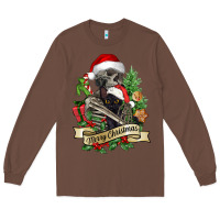 Chestnut Merry Christmas skeleton with black cat Long Sleeve Tee - NancyCooperArtShop