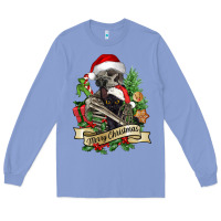 Colony Blue Merry Christmas skeleton with black cat Long Sleeve Tee - NancyCooperArtShop