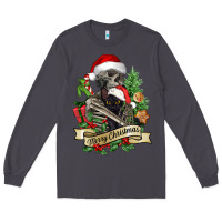 Smoke Merry Christmas skeleton with black cat Long Sleeve Tee - NancyCooperArtShop