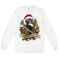 White Merry Christmas skeleton with black cat Long Sleeve Tee - NancyCooperArtShop