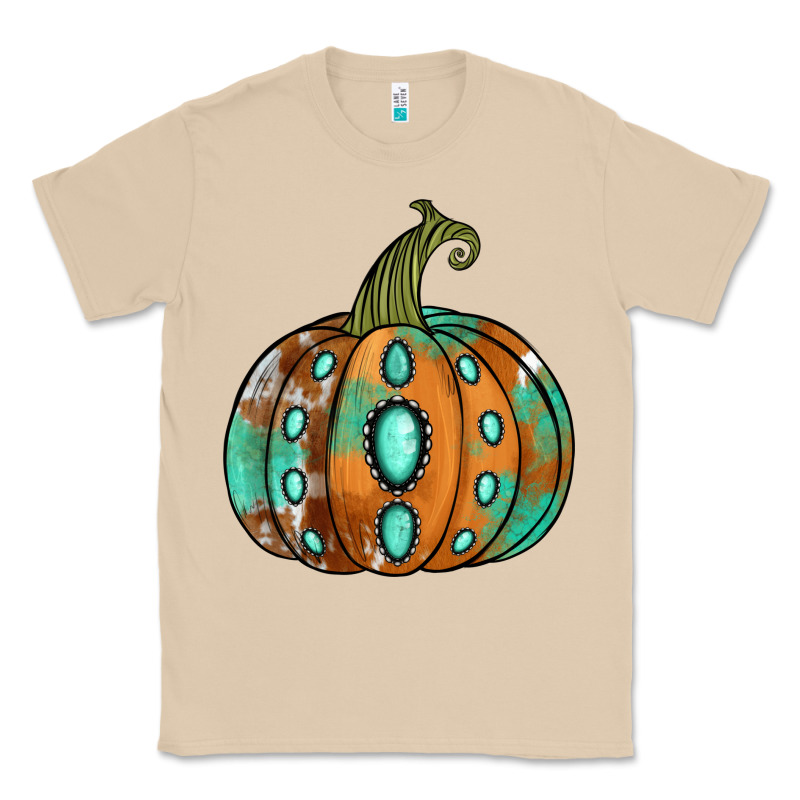 Western Cowhide Turquoise Pumpkin Classic Tee by NancyCooperArtShop | Teevron