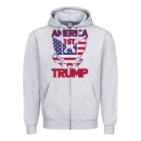Heather Grey Trump America First Eagle Zipper Hoodie - Bettercallsaul