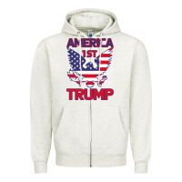 Oatmeal Heather Trump America First Eagle Zipper Hoodie - Bettercallsaul