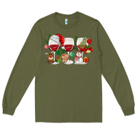 Army Green Christmas Wine Glasses Long Sleeve Tee - MaliasSmallBusiness