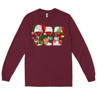 Burgundy Christmas Wine Glasses Long Sleeve Tee - MaliasSmallBusiness