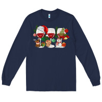 Navy Christmas Wine Glasses Long Sleeve Tee - MaliasSmallBusiness