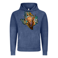 Vintage Denim texas map highland cow Vintage Hoodie - Jasminsmagicworld