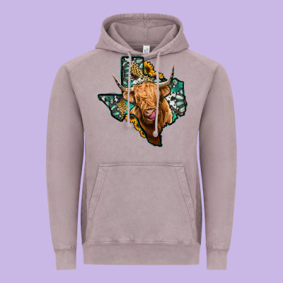 Texas Map Highland Cow Vintage Hoodie Designed By Jasminsmagicworld