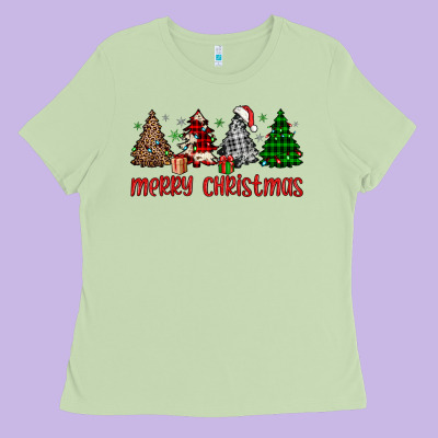 Merry Christmas Tree Ladies Tee Designed By Jahusdesignshop