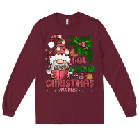 Burgundy Pink Christmas hot cocoa and christmas movies Long Sleeve Tee - NancyCooperArtShop