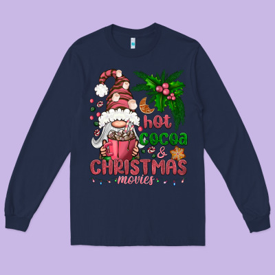 Pink Christmas Hot Cocoa And Christmas Movies Long Sleeve Tee Designed By Nancycooperartshop
