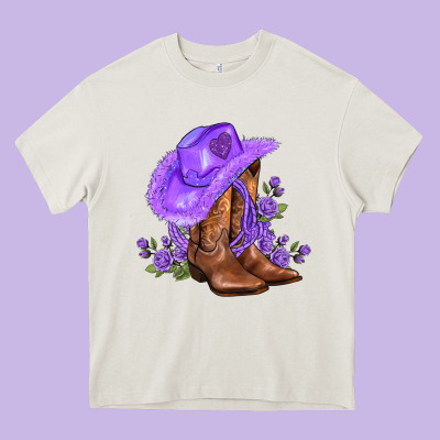 Purple Cowgirl  And Roses Heavy Core Tee Designed By Adodesignshop