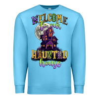 Ocean Blue welcome to our haunted house Premium Sweatshirt - CowGirlArtShop