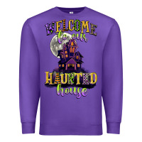 Purple welcome to our haunted house Premium Sweatshirt - CowGirlArtShop
