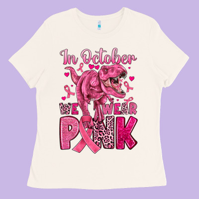 In October We Wear Pink Dinosaur Ladies Tee Designed By Jahusdesignshop