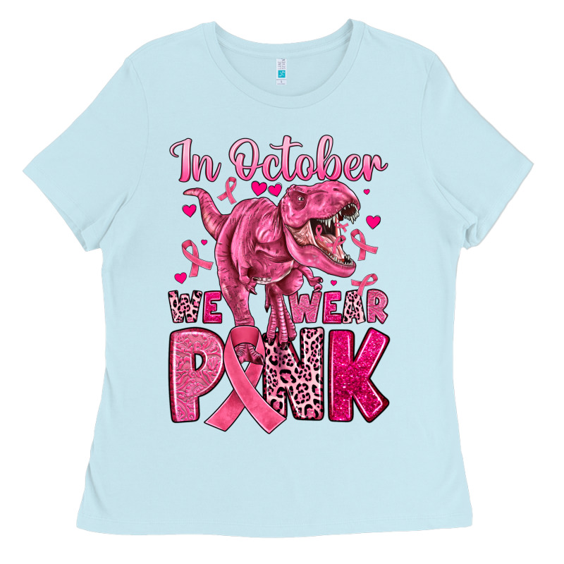In October We Wear Pink Dinosaur Ladies Tee by JahusDesignShop | Teevron